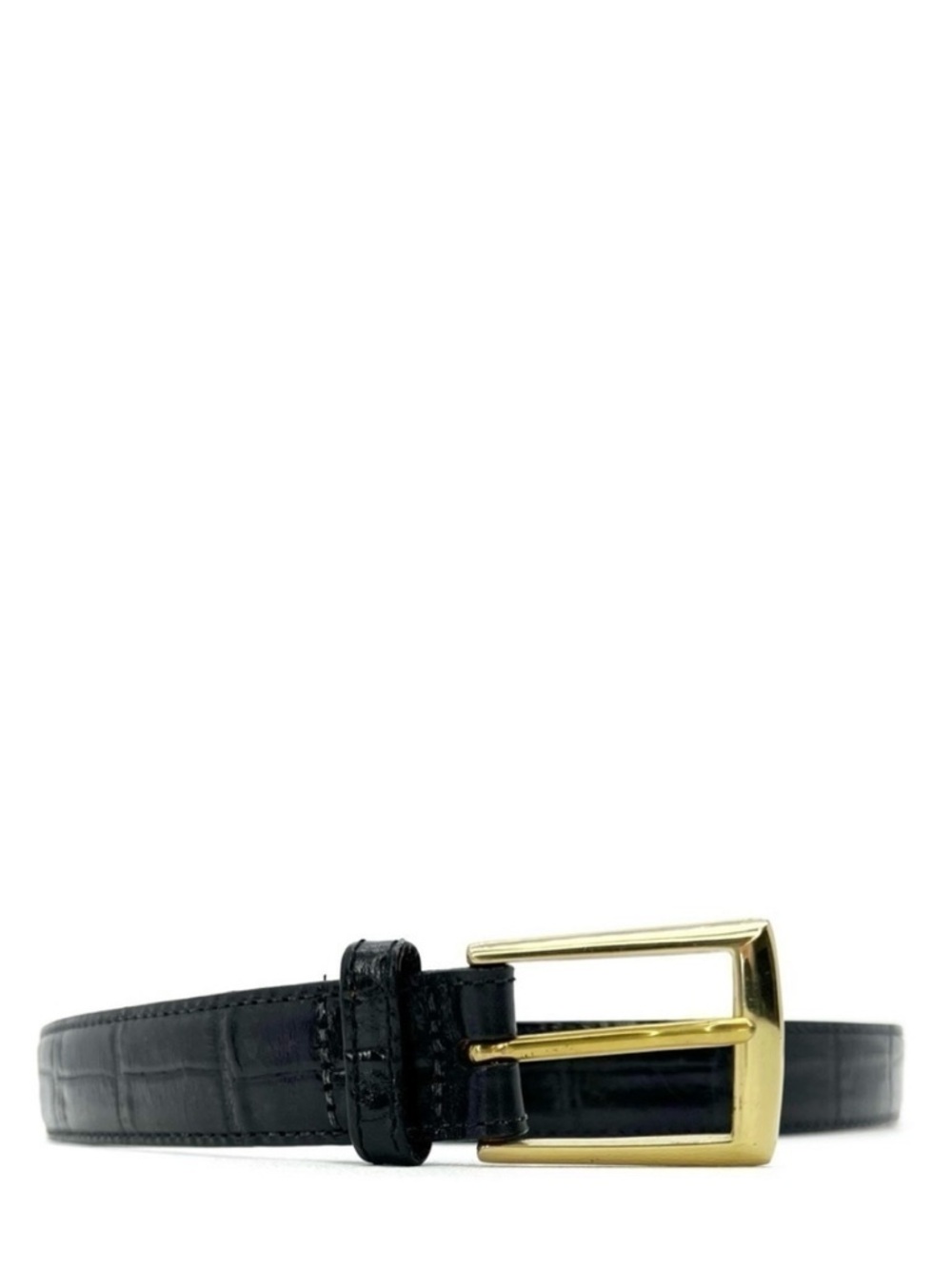 Martin Dingman Men’s Alligator Belt Size 32” Black Strap Brass Buckle 80cm EUC